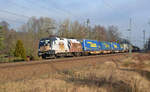 Der Kaiser von Österreich (182 523) schleppte am 21.01.18 den Papierzug von Rostock-Seehafen durch Burgkemnitz Richtung Bitterfeld.