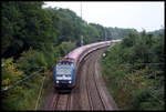 185510-5 von TX Logistic beförderte am 11.9.2005 einen Müller Party Zug und war damit um 17.47 Uhr am Ortsrand von Hasbergen in Richtung Münster unterwegs.