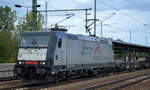 TXL - TX Logistik AG, Bad Honnef [D] mit der MRCE Dispo  185 407-4  (NVR-Nummer: 91 80 6185 407-4 D-DISPO] und Taschenwagenzug aus Rostock Richtung Verona am 18.09.19 Durchfahrt Bahnhof Flughafen