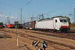 Einfahrt am Nachmittag des 19.09.2018 von Maquarie/XRAIL/TXL 186 908 mit dem  Jan de Rijk -Containerzug (Venlo - Gallarate) in den Badischen Bahnhof von Basel gen Rangierbahnhof Muttenz.