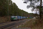 193 266 ELL/TXL  We love to connect  mit einem LKW-Walter KLV-Zug bei Ochenbruck Richtung Nürnberg, 13.04.2021