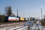 185 513 (Seehafen Rostock, TX Logistik) mit KLV-Zug DGS 43102 in Haspelmoor (18.11.2007)