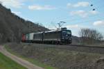 185 569 + 185 570 (TXL, ehemals RTS) mit Containerzug am 30.03.2009 kurz vor Freden