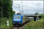 TXL 185 518 Transpeed kurz nach dem verlassen des Rostocker Seehafen auf dem Weg nach Italien.