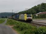 Die ES 64 F4-030 mit einem KLV-Zug am 02.06.2012 unterwegs bei Gambach.