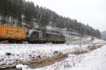 ES 64 U2-010 TX Logistik im Frankenwald bei Steinbach am 24.01.2015.