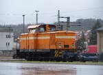 RIS 345 119-2 pausiert am 30.12.2021 bei Uwe Adam in Eisenach. Durch den Zaun fotografiert.