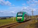 Neue Version (anderer Zuschnitt, dank Herbert und Jeanny)    Der VT 264 der vectus (ein Alstom Coradia LINT 41) fhrt am 13.04.2013 ber den Hohen Westerwald, hier bei Hachenburg in Richtung Hattert.