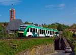 Der VT 259 der vectus (ein Alstom Coradia LINT 41) fhrt am 05.05.2013 von Diez (Lahn) weiter in Richtung Koblenz.