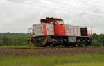 Am 15.05.14 fuhr die von der Regiobahn Bitterfeld eingesetzte französische MaK 61 701 Lz durch Burgkemnitz Richtung Bitterfeld.