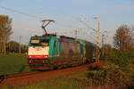 E 186 131 Salzgitter Flachstahlwerbelok mit Autoteilezug gen Salzgitter aufgenommen am 26.04.2019 am Bahndreieck Stiedden gegen 7Uhr in der Frühe 