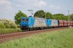 185 530-3 und 185 519-6 der VPS am 10.05.2009 kurz vor berquerung des Mittellandkanals bei Peine