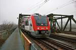 VIAS/Odenwaldbahn Bombardier Itino VT105 am 06.01.20 auf der Main Neckar Brücke in Frankfurt