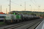 Vossloh G18 001 mit Kesselwagenganzzug am 30.06.2020 bei der Einfahrt in Heilbronn Hbf.