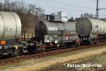 VTG AG Hamburg Zckks 23 80 7425 039-6 im Chemiependel Ludwigshafen - Ruhland in Elsterwerda-Biehla, 27.03.2015. Geladen ist UN1238 - Methylchlorformiat.