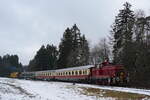 Überführungsfahrt auf der Eifelquerbahnstrecke mit VEB-V60 1140, zwei AKE-Rheingoldwagen vom Typ Avmz, einem ABy der VEB, der VEB V60 403 und dem KAF-701 076.