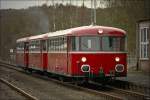 Uerdinger-Schienenbusgarnitur der Vulkan-Eifel-Bahn (VEB) in Gerolstein.