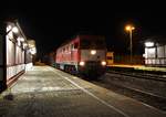 232 283-2 (WFL) stand am 23.02.21 mit einem Holzug aus Triptis zur Kreuzung in Neustadt an der Orla.