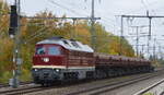 Wedler Franz Logistik GmbH & Co. KG, Potsdam mit  232 356-6  [NVR-Nummer: 92 80 1232 356-6 D-WFL] und Schotterzug am 27.10.21 Durchfahrt Bf. Golm (Potsdam).