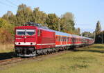 155 222-3 mit SDZ 89054 von Warnemünde nach Weiden(Oberpf)bei der Durchfahrt in Rostock-Lichtenhagen.06.10.2024