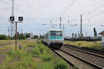 SRS 143 175-8 schiebt ihren RB25-Ersatzzug mit Wittenberger Steuerwagen der WEE in Richtung Halle(Saale) und erreicht hier den Bahnhof Großkorbetha.