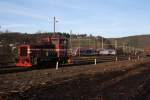 Westerwaldbahn (WEBA) Lok 1 (V 26.1) am 07.02.2011 in Betzdorf/Sieg - Bruche. Die Lok eine Jung R 30 B wurde 1956 (Fabr.-Nr. 12102) gebaut und hat eine Leistung von 260 PS. 