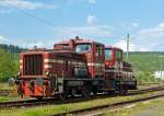 Die Westerwaldbahn (WEBA) Lok 1 und 3 (V 26) am 06.05.2013 in Scheuerfeld/Sieg.