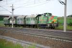 DP 20 (345 218-2) der Westflische Almetalbahn GmbH mit alten DR-Waggons zwischen Growudicke und Rathenow in Richtung Stendal. 09.06.2010