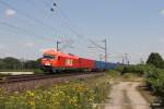 Lok 23 (Westflische Landes-Eisenbahn) mit einem Containerzug in Burgstemmen, 23.