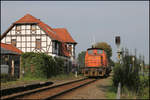 GMH Lok 6 steht hier am 13.09.2020 mittags im ehemaligen Bahnhof Wulfskotten in Hasbergen.