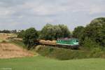 Wismut V300 005 mit einem beladenen Zug am 15.08.2013 bei Frankenau.