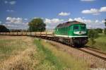 V300 004 ist bei herrlichen Fotowolken am Mittag des 01.08.07 mit ihrem Leerzug 66237 nach Kayna in den Feldern zwischen Frankenau und Hartha unterwegs.