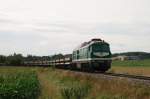 232 405 (V300 002) der Wismut mit G 66241 bei Grobraunshain (23.07.2007)