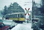 SSB__Zahnradbahn__Absolut seltener, wenn nicht einmaliger Anblick: Tw mit Vorstellwagen voraus auf Talfahrt, von der Haltestelle 'Liststr.' ins Depot im Alten Zb-Bf.__10-04-1973