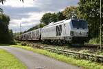 Railsystems 248 001 mit Schnittholzzug in Fahrtrichtung Eichenberg.