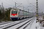 In Kausala fährt ein  Karelian Train  Triebzug Allegro von Helsinki nach St.Petersburg vorüber.Bild vom 27.1.2016