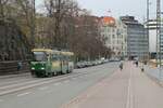 Fahrzeug 93 der HKL/HST vom Typ Valmet MLNRV 2 unterwegs am 9.5.2022 auf der Linie 2 (Olympiaterminaali – Länsi-Pasila).