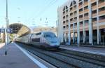 SNCF: TGV Duplex 619 bei der Ausfahrt vom Bahnhof Nice Ville. Datum: 11. Februar 2015.