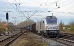 75101 der HSL befrderte am 10.11.12 einen Ganzzug Hochbordwagen durch Leipzig-Thekla Richtung Engelsdorf.