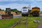 Mit Splitt beladene Wagen wurden zur Entladung durch die HSL im Anschluss des Bahnhofs Pasewalk-Ost bereitgestellt.