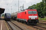 Am 14.05.2015 stand E 186 328-1 mit dem EZ 44281 (Mulhouse Ville - Offenburg) in Müllheim (Baden), als der SNCF TER Alsace X73903 als RB (Müllheim (Baden) - Mulhouse Ville) auf seine