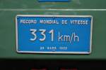 Weltrekordschild von der CC 7107 am 20.08.2014 im Cité du Train in Mulhouse.