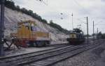 Begegnung zwischen SNCF Krokodil BB 12060 und der Verschublok im
Kalksteinbruch Pagny Meuse am 22.5.1998.