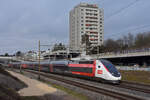 TGV Lyria 4730 fährt Richtung Bahnhof Muttenz. Die Aufnahme stammt vom 06.01.2022.