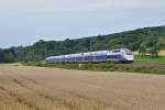 Der TGV Duplex 4710 ist als TGV 9571 Paris-Est auf dem Weg nach Mnchen HBF.Das Bild entstand auf der Filsbahn bei Ebersbach an der Fils am 4.8.2013.