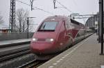 Thalys 4342 nach Paris Nord hier bei Ausfahrt von Amsterdam CS am 12.02 2011.