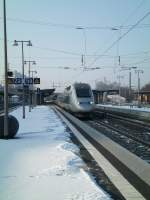 TGV POS von Paris Est nach Stuttgart durchfhrt am 08.01.2009 Karlsruhe Durlach.Mit gut 33Min.Versptung