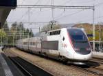 SNCF - Nachschuss von TGV/Lyria 4404 bei der durchfahrt im Bahnhof Sissach am 06.04.2014