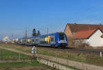 Schwindratzheim - 9. März 2025 : Selten kommen Dosto Triebzüge zum Einsatz ins Elsass. Hier ein TER 2NNG 24669/670 am TER 830321 von Metz nach Strassburg.