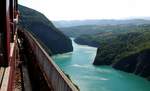 Wohl ziemlich einmalig war der Blick aus dem Zug auf den Drac-Stausee am  Grand Balcon , wo bergwärts ein 5 minütiger Halt eingelegt wurde (26.8.2008).